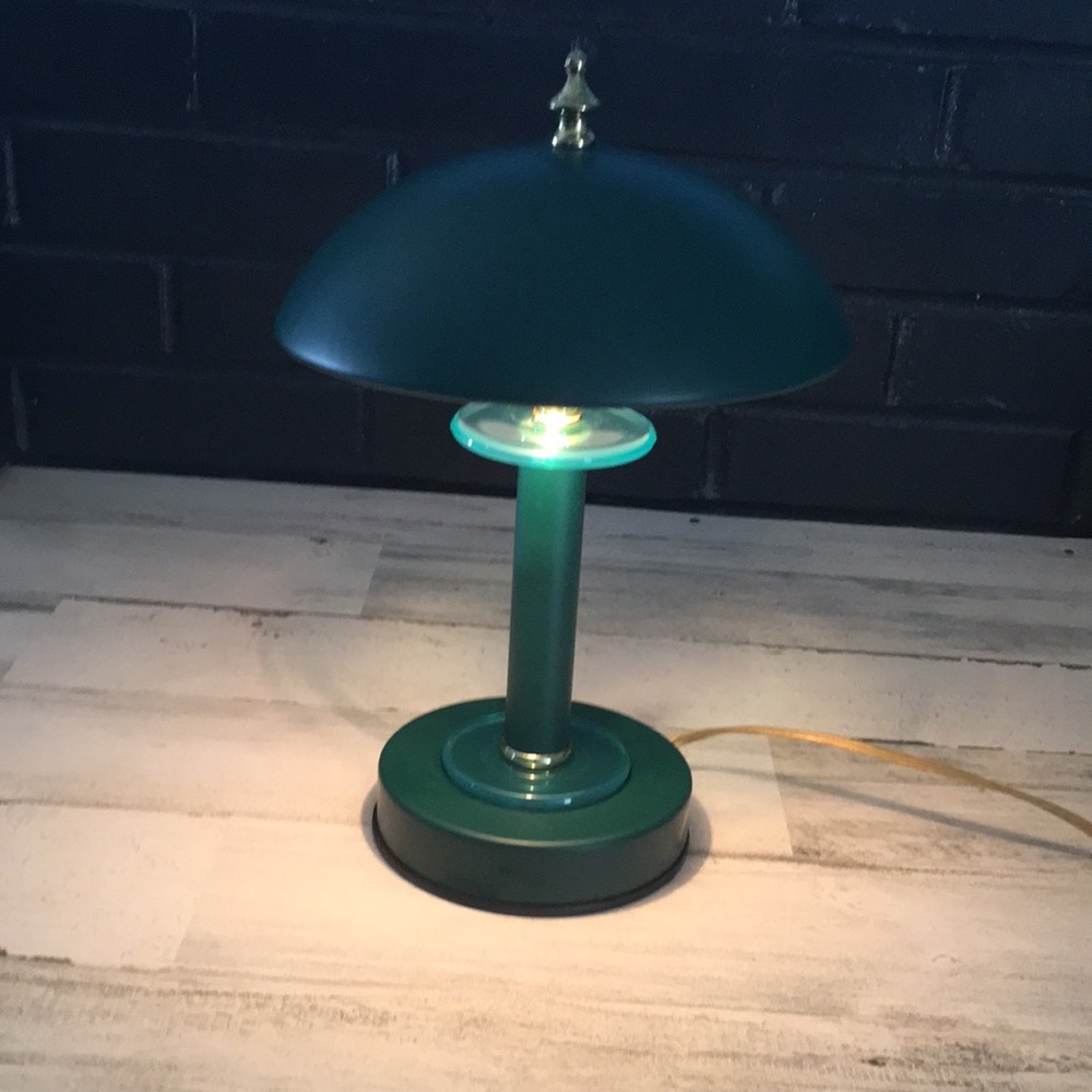 Touch light small green metal and glass. Touch to turn on & brightness